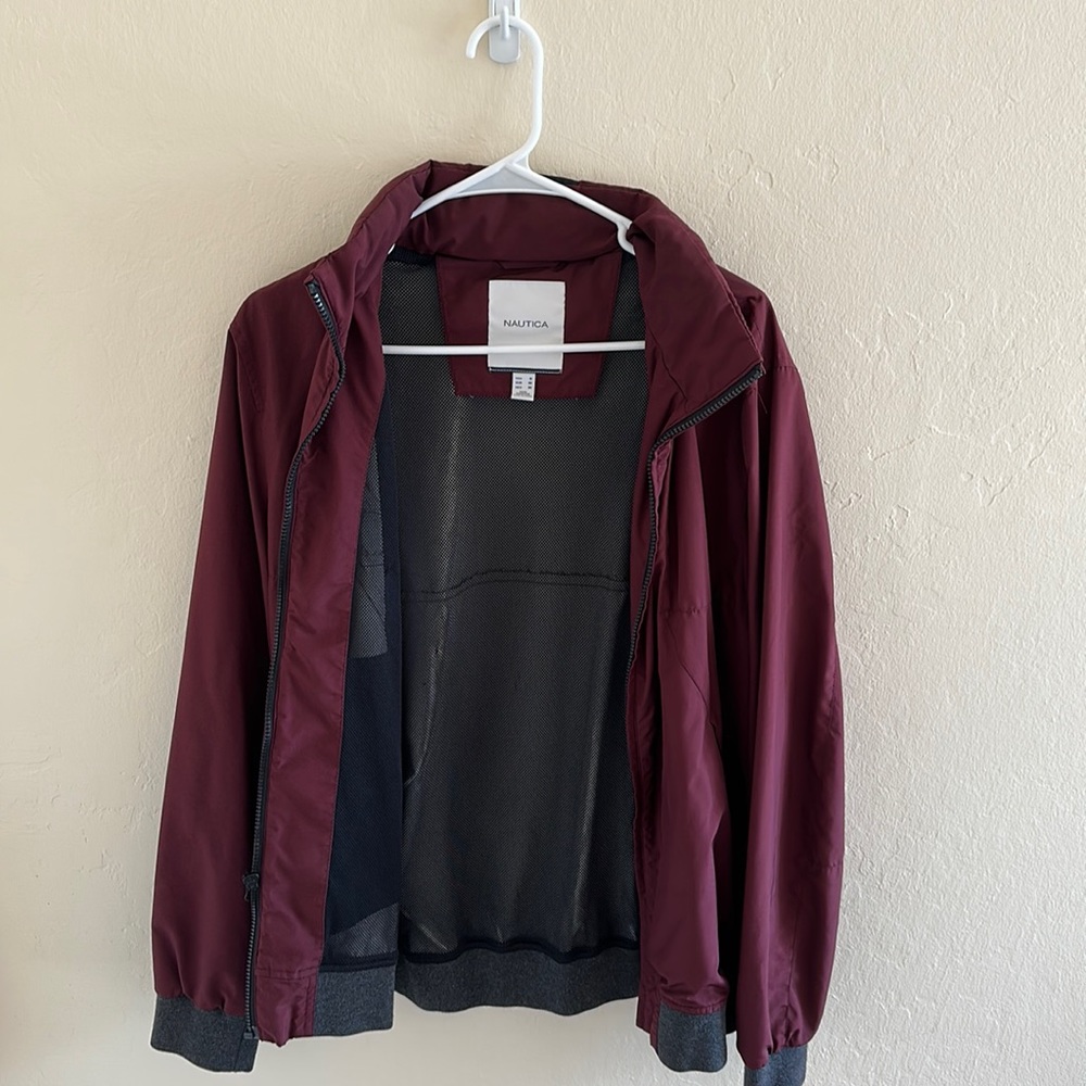 Nautical Men’s Small Burgundy Jacket with Hidden Hood